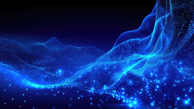 Abstract digital landscape of swirling, luminous blue particles - Powered by Adobe