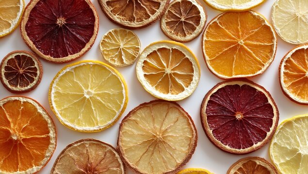Dried citrus fruit slices arranged abstractly