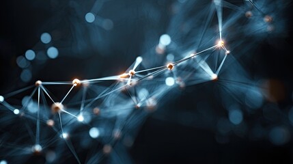 Abstract network of glowing points and lines.  Complex, interconnected nodes in a dark backdrop, with soft light effects
