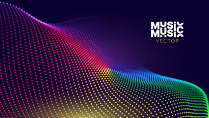 Obraz premium Abstract Sound Wave Rainbow Background. Dynamic Music Particles Flow. Blurred Neon Particles Lights Effect. Music Sound Wave Visualization. Abstract Vector Background. RGB Audio Wave Visualization.
