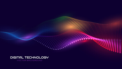 Abstract Sound Wave Rainbow Background. Dynamic Music Particles Flow. Blurred Neon Particles Lights Effect. Music Sound Wave Visualization. Abstract Vector Background. RGB Audio Wave Visualization. © ec0de
