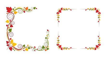 Autumn floral designs featuring swirling vines and rectangular frames illustrated
