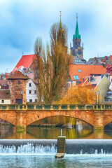 church tower and bridge, Nuremberg, Germany