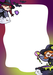 cute Halloween witches frame illustration