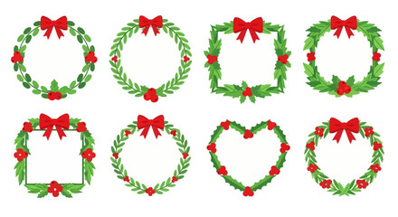 Collection of festive wreath frames with red berries and bows displayed © Mstsalma