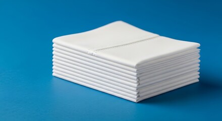 Stack of white folded napkins on blue background white napkins