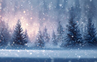 Naklejka premium Serene Winter Forest with Soft Snowfall