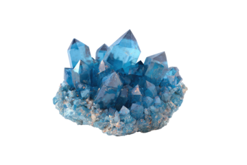 Azure crystal cluster with sharp points on a dark background