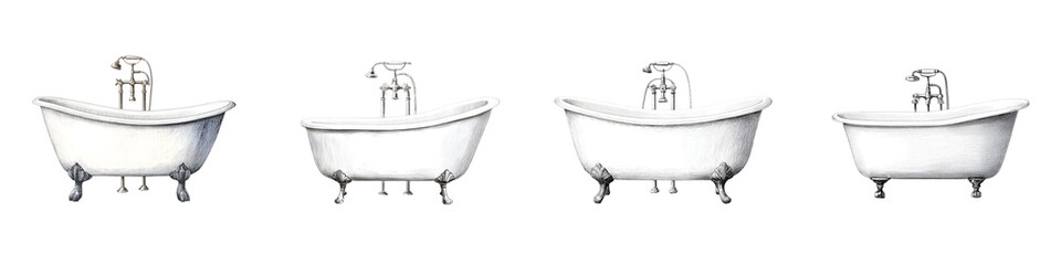 Vintage Bathtub Collection: Clawfoot Tub Illustration