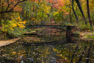 A metal, riveted bridge over the Płonia River in Poland, dating from 1872.