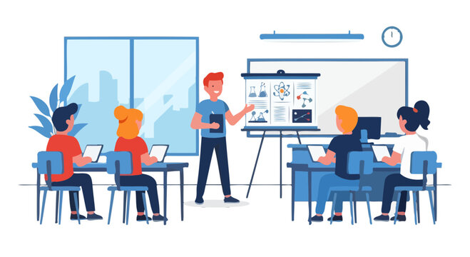 A Teacher Presenting Science Concepts To A Group Of Students In A Classroom Setting