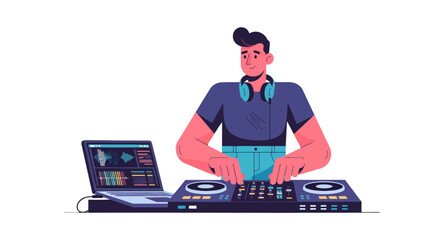 A Digital Music Creator Performing Live Mixing Techniques With Modern Gadgets On Stage