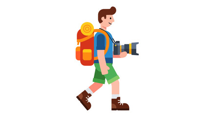 Fototapeta premium Adventurous Photographer Trekking Towards an Unknown Destination Capturing Exquisite Moments