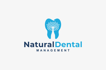 Modern dental clinic logo with blue tooth and tree symbol representing natural health care