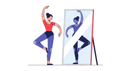 A Reflective Dancer Posing In Front Of A Mirror Demonstrating Skillful Ballet Moves