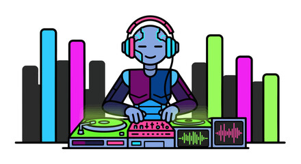 A Robotic Dj Creates Music With Neon Lights And Audio Visualization