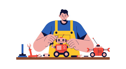 A Robotic Technician Crafting An Android: Innovation, Engineering, and Technological Assembly