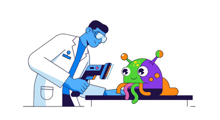A Scientist Examining An Alien Patient With Advanced Technological Equipment