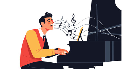 A Singer Plays The Piano, A Melodic Performance, An Artistic Illustration
