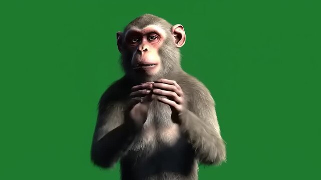 Monkey on Green Screen Thinking and Clapping.