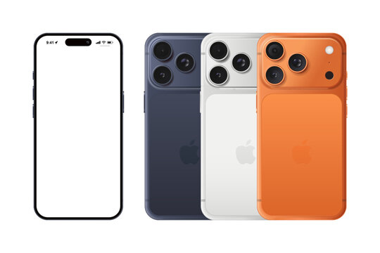 Mockup of iPhone 17 Pro Max set with white blank screen on light background.