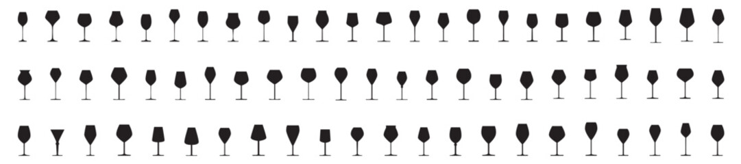 Vector set of wine glasses. Many types red and white wine glasses.