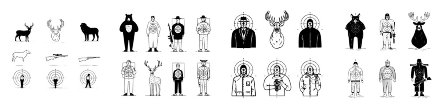 Collection of shooting range targets featuring animal and human silhouettes