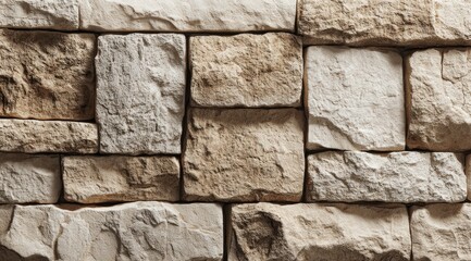 Fototapeta premium Close-up view of a stone wall. Beige and off-white rectangular blocks. Natural textures