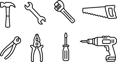 Hand Tool Line Icon Set