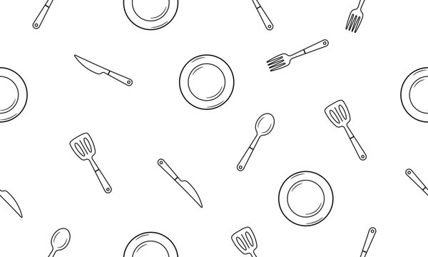 Kitchen Utensil Line Pattern