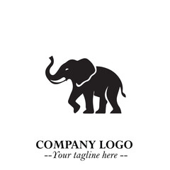 Majestic Elephant Logo Symbol in Black on White Background with Elegant Minimalist Modern Design