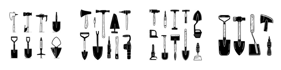 Assortment of essential hand tools for construction and gardening tasks