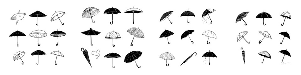 Hand drawn umbrella and parasol icons in various styles © Andrei