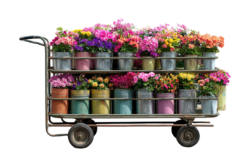 Blossoming floral collection on weathered cart