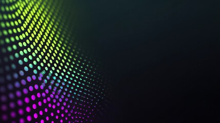 Dynamic digital wave of vibrant neon dots creating an abstract, futuristic bokeh effect, perfect for tech backgrounds and modern designs.