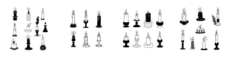 Obraz premium Various burning candles rendered in a simple doodle style