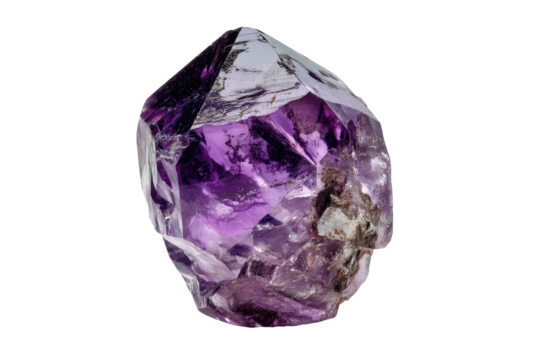 Faceted purple crystal, pointed tip, some inclusions seen