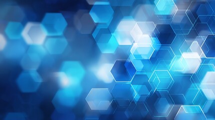 Obraz premium Dynamic abstract blue hexagonal grid with glowing light particles creates a modern, futuristic, and high-tech digital network atmosphere