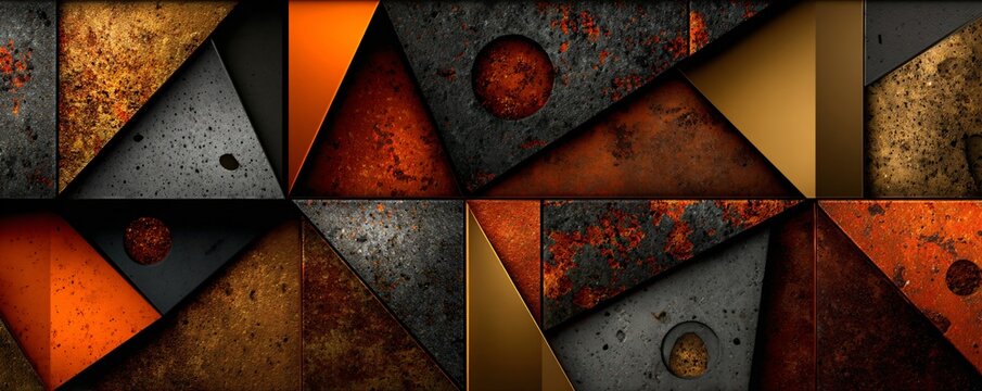 cubistic rusty polygonal background, abstract geometric orange wall, polygonal art texture in warm tones