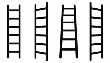 Set of Black Ladder Silhouettes – Vector Illustration of Simple Construction
 Ladders Isolated on White Background