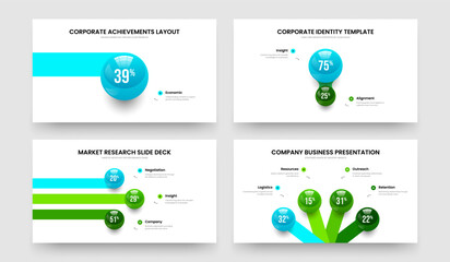 Obraz premium Marketing Analysis 1 2 3 4 Element Diagram Slide Template Bundle. Investor Showcase One Two Three Four Step Chart Slideshow Layout Vector Illustration Collection.