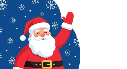 Cheerful Santa Claus with Waving Hand on Snowy Blue Background Illustration