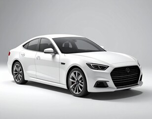 Fototapeta premium Modern White Sedan Car Displayed On White Background For Automotive Advertising And Marketing