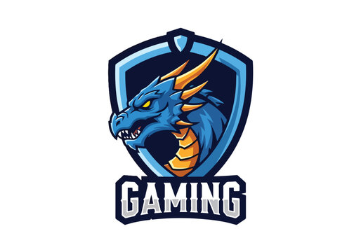 Blue dragon gaming mascot logo design esports emblem - Gaming logo - Gaming Mascot - esport mascot stock illustration