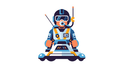 Fototapeta premium Astronaut Pilot Driving Futuristic Tech Vehicle In Space With Communication Device