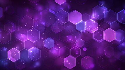 Captivating abstract hexagonal pattern in vibrant purple hues with glowing particles, perfect for modern tech and science backgrounds