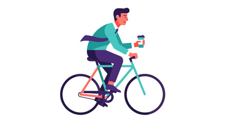 Obraz premium Businessman Cycling To Work While Transporting Coffee, Enjoying The Morning Commute