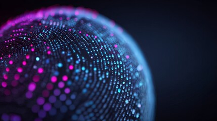 Stunning digital sphere with vibrant blue and pink bokeh lights creates a futuristic, abstract background for technology and data concepts.