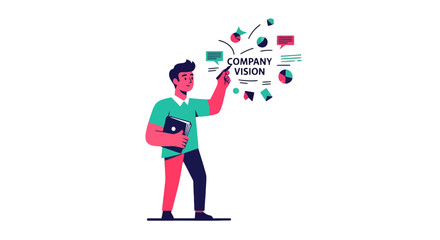 Business Leader Presenting Company Vision with Innovative Charts and Graphs on Black Background