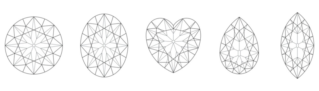 vector of cutting brilliant/round, oval, heart/love, pear and marquise diamond